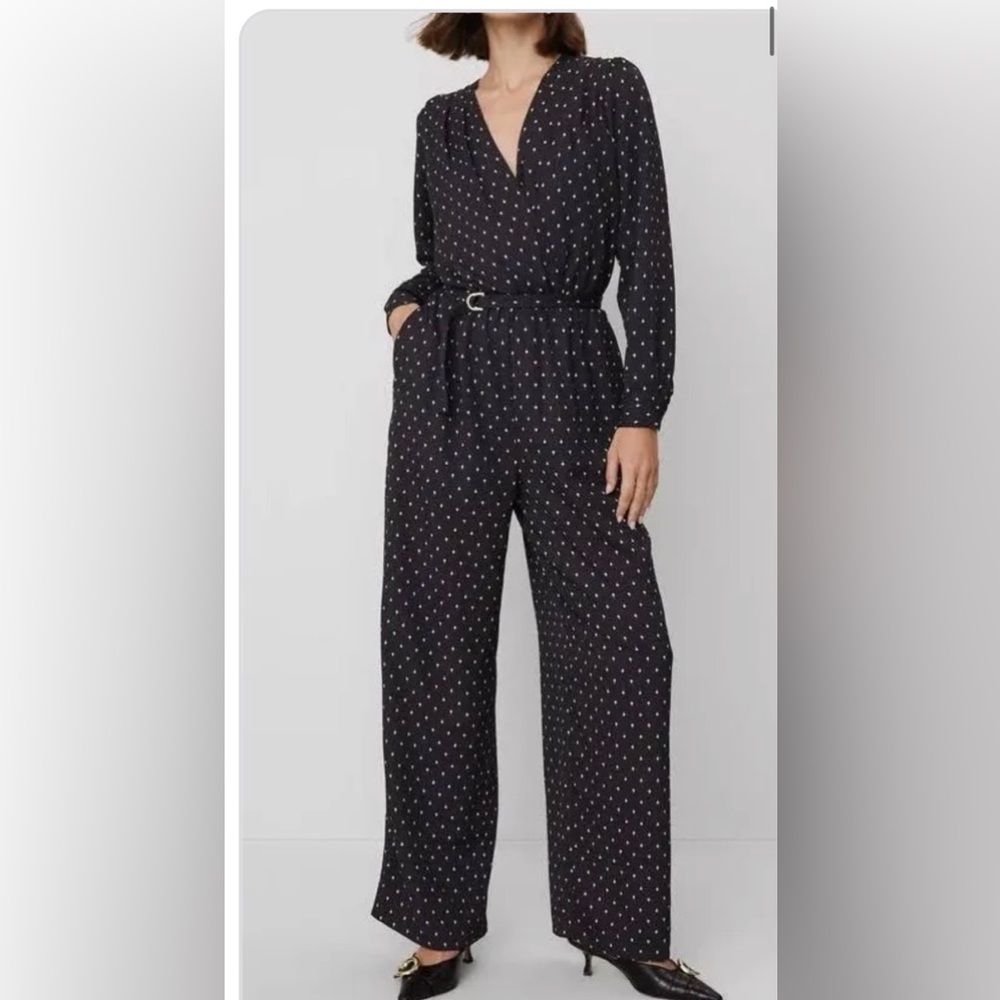 Ann Taylor Black Polka Patterned Wide-Leg Jumpsuit